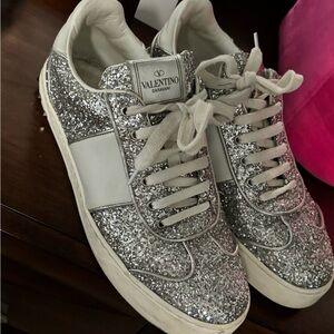 Valentino Garavani Silver Sparkle Sneakers